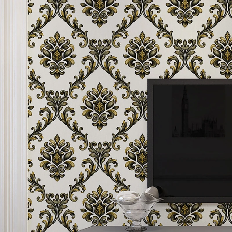3D-reliëf, ongeplakt behang, antiek jacquard wanddecoratie pastelkleuren voor thuis voor vochtige ruimtes