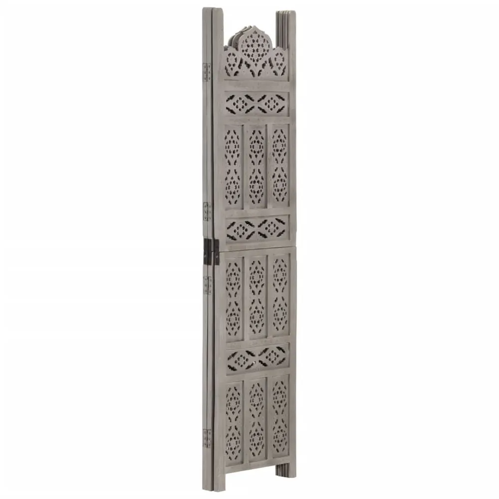 Kamerscherm 3 panelen handgesneden 120x165 cm mangohout grijs