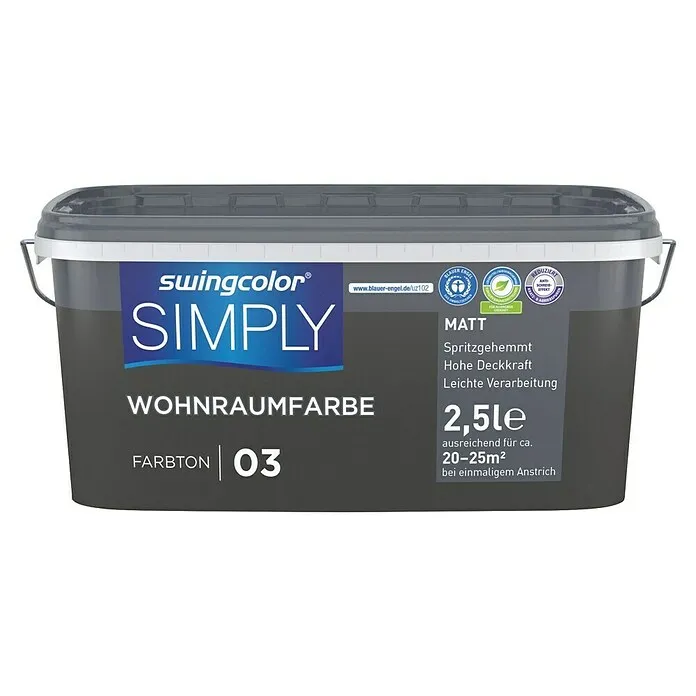 Premium Zelfklevend swingcolor Muurverf SIMPLY NR. 3 - Grijs - Nr. 03, Mat, 2,5 l