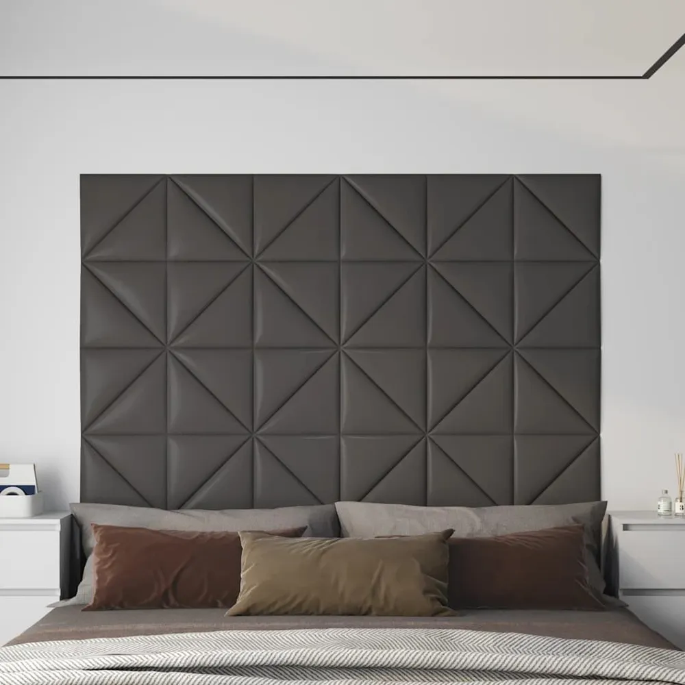 Wandpanelen 12 st 0,54 m² 30x30 cm kunstleer grijs