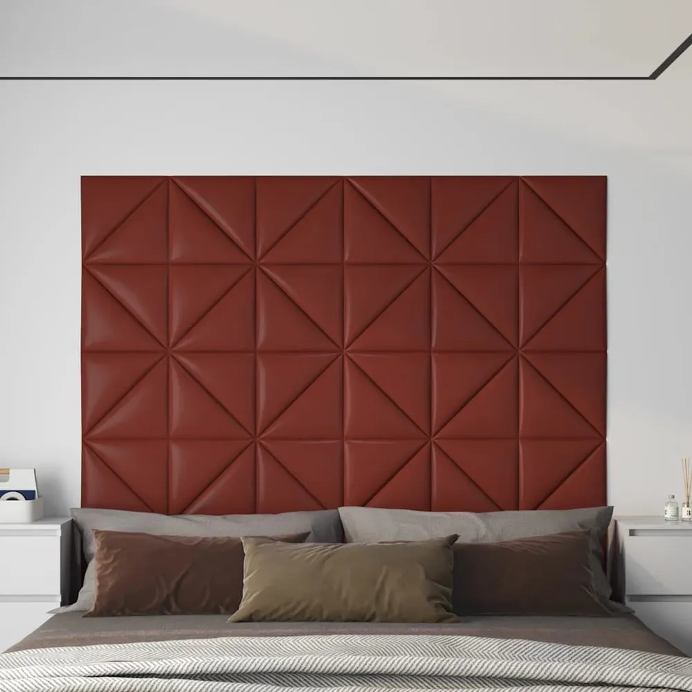 Wandpanelen 12 st 0,54 m² 30x30 cm kunstleer wijnrood