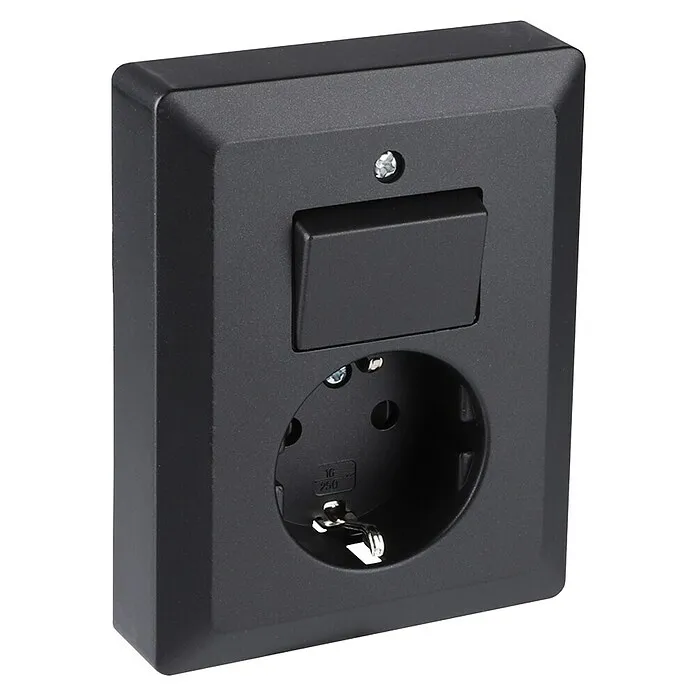Wand Combinatie wandcontactdoos/schakelaar - Zwart, Onderbouwmontage