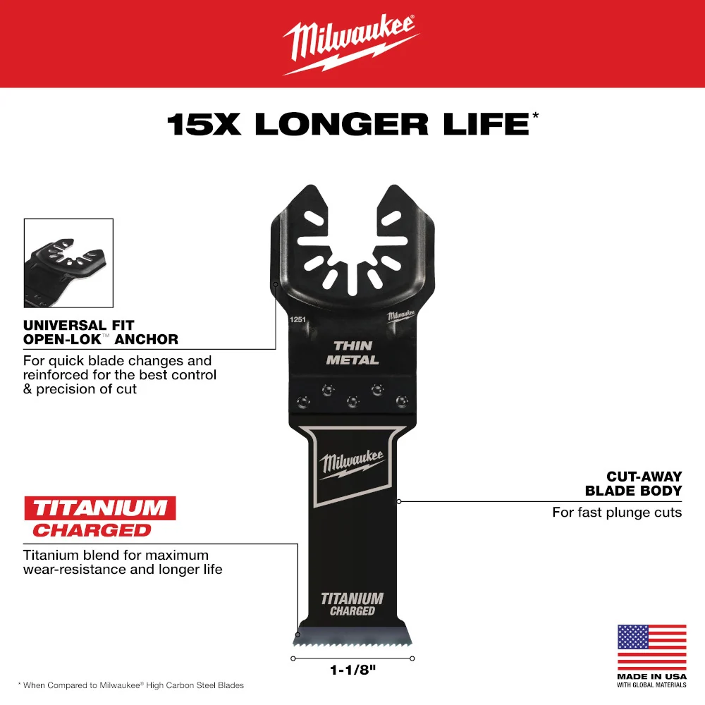 MILWAUKEE 1-1/8" Universal Fit OPEN-LOK™ Aerospace titaan Enhanced Bi-Metal Metal Blade (3 PACK)