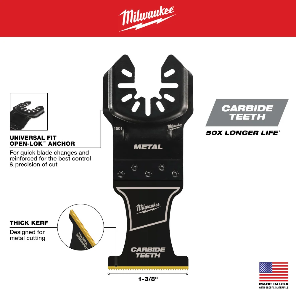 MILWAUKEE 1-3/8" Universal Fit OPEN-LOK™ Extreme Metalen Titanium Enhanced Carbide Teeth Blade (5 PACK)