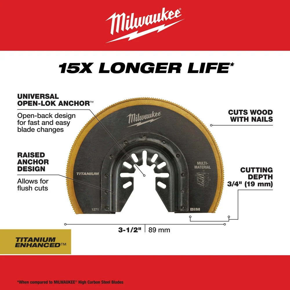 MILWAUKEE 3-1/2" Universal Fit OPEN-LOK™ Titaanlegering Enhanced Bi-Metal Metal Blade