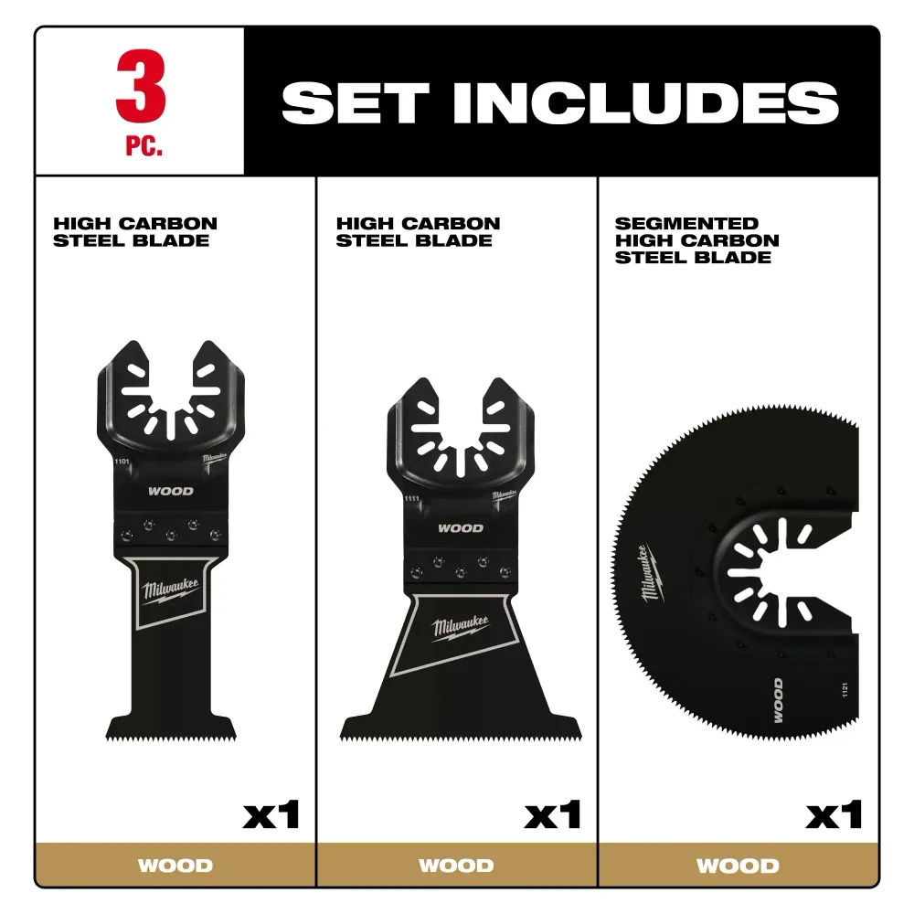 MILWAUKEE 3 PC. OPEN-LOK™ HCS Wood Multi-Tool Blade Variety Pack