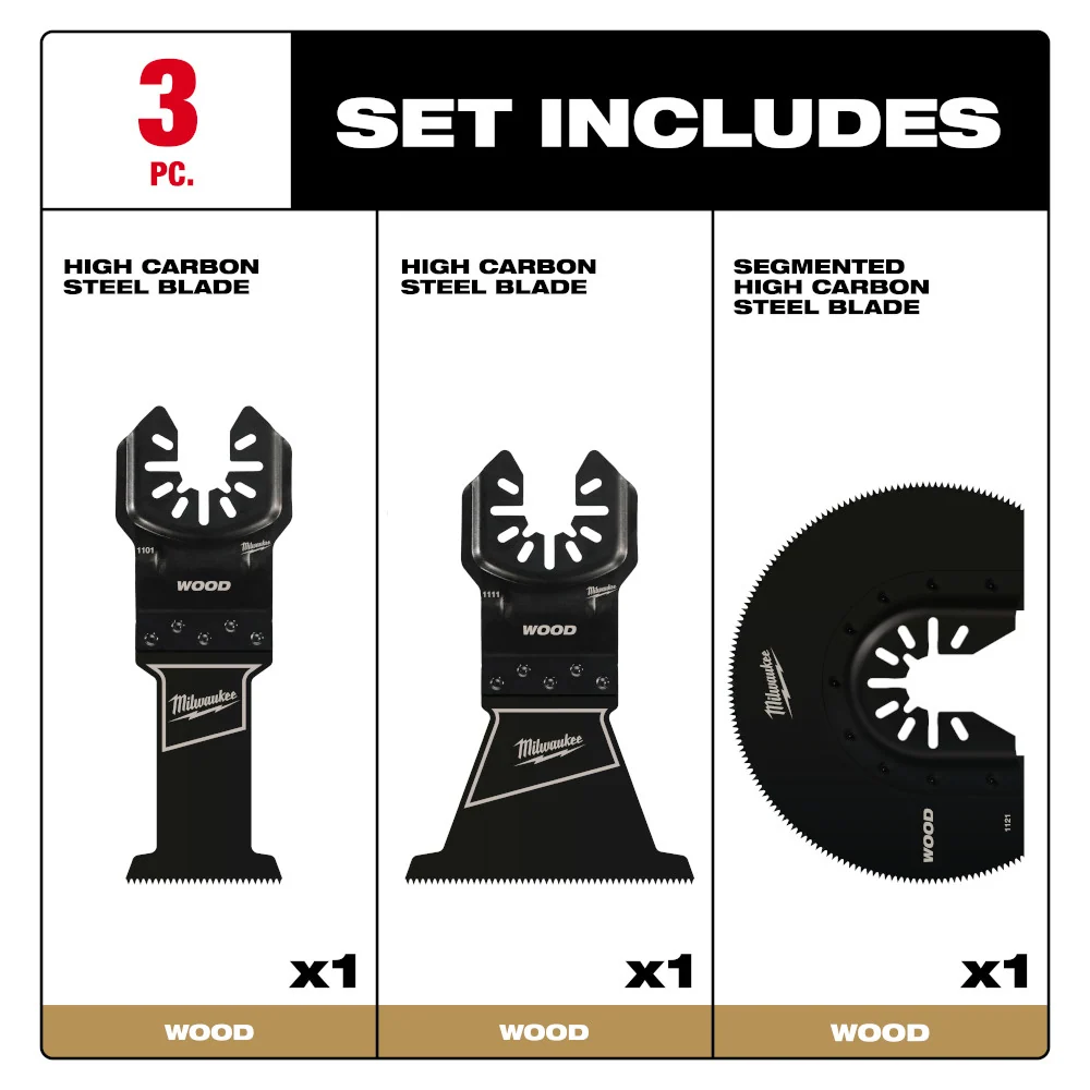 MILWAUKEE 3 PC. OPEN-LOK™ HCS Wood Multi-Tool Blade Variety Pack
