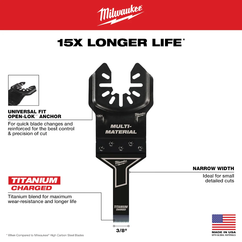 MILWAUKEE 3/8" Universal Fit OPEN-LOK™ TITANIUMMETAAL CHARGED™ Bi-Metal Multi-Material Blade