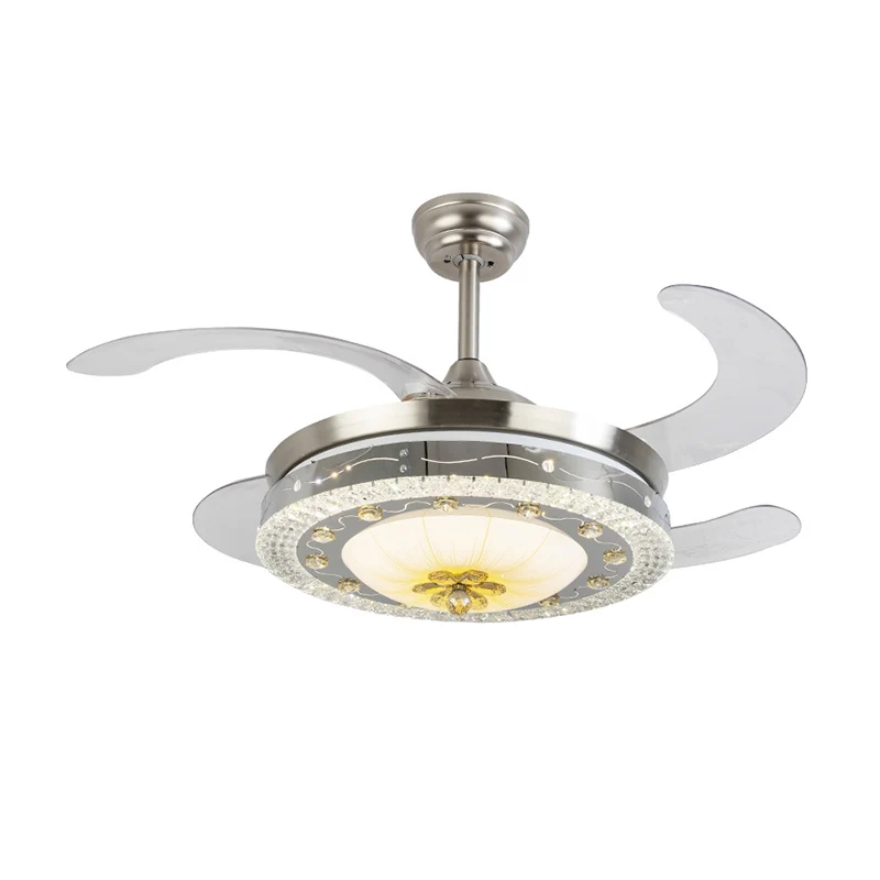 Kristal ronde plafondventilator zacht eigentijds zilver led inbouwarmatuur met afstandsbediening/wandbediening/afstandsbed...