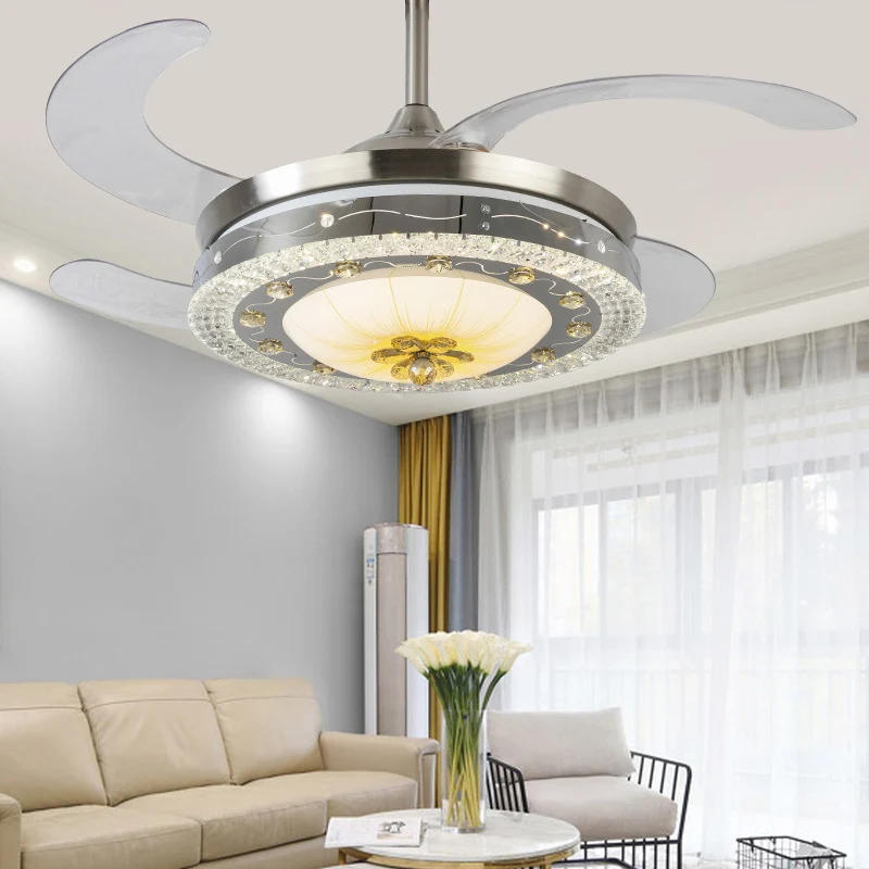Kristal ronde plafondventilator zacht eigentijds zilver led inbouwarmatuur met afstandsbediening/wandbediening/afstandsbed...