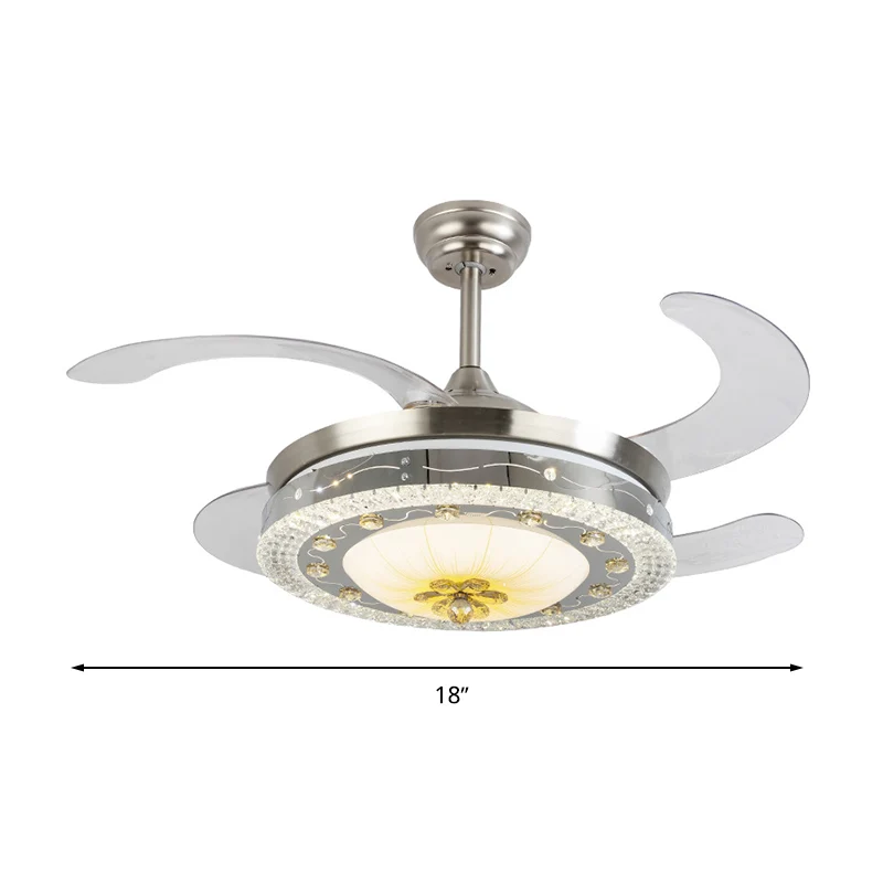 Kristal ronde plafondventilator zacht eigentijds zilver led inbouwarmatuur met afstandsbediening/wandbediening/afstandsbed...