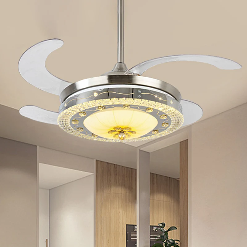 Kristal ronde plafondventilator zacht eigentijds zilver led inbouwarmatuur met afstandsbediening/wandbediening/afstandsbed...