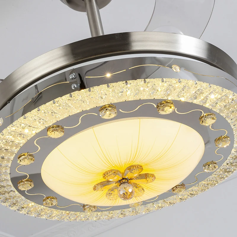 Kristal ronde plafondventilator zacht eigentijds zilver led inbouwarmatuur met afstandsbediening/wandbediening/afstandsbed...