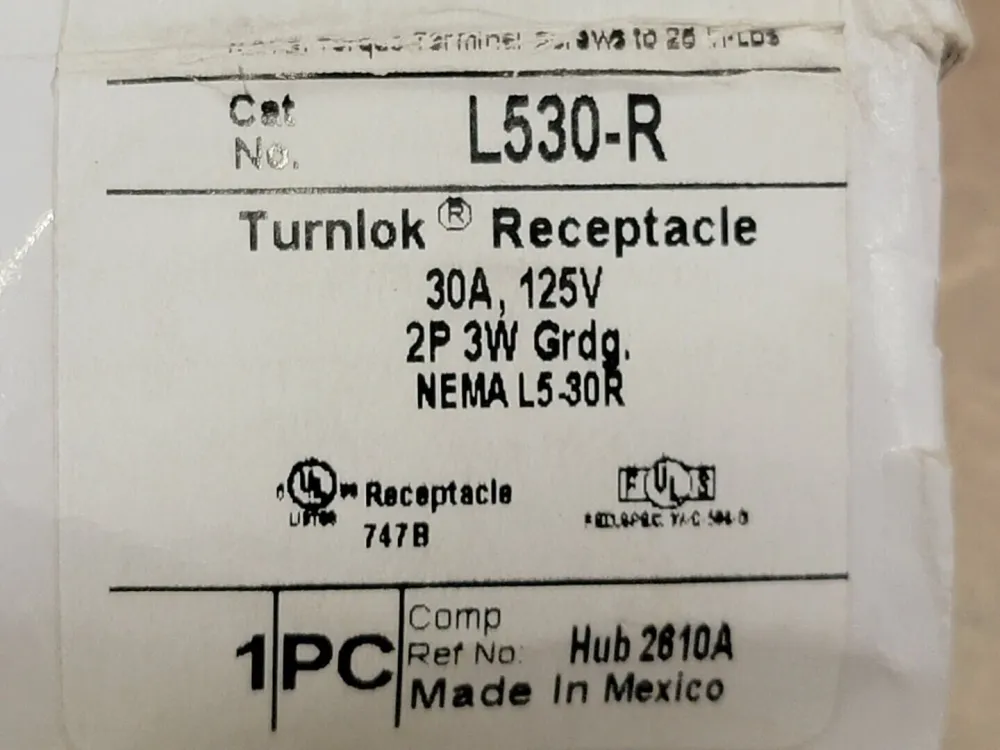 30 Amp 125 Volts Twist Lock Receptacle L530-R