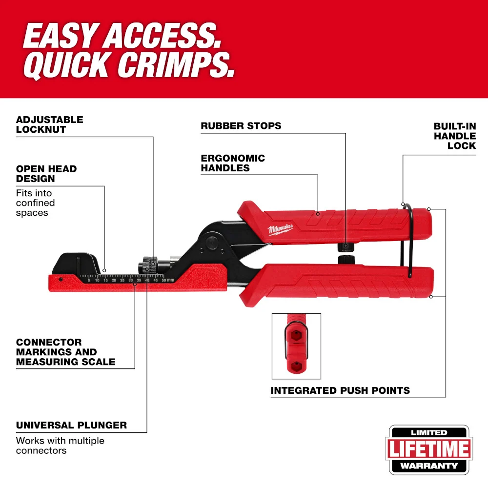 Wereldreis MILWAUKEE Extra lang Reach Compression Coax Crimper