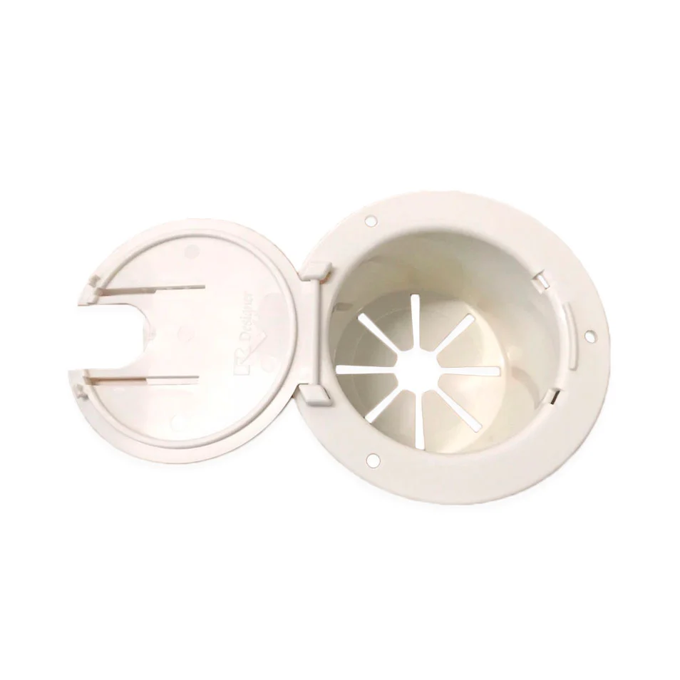 WHITE Electric Power Cord Medium Round Cable Hatch 3.5" Cutout RV Trailer