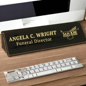 Funeral Home Black-Gold Van leer Name Plate Desk Wedge