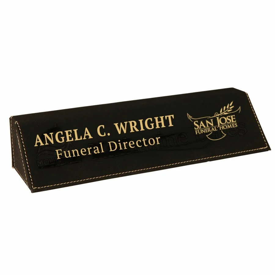 Funeral Home Black-Gold Van leer Name Plate Desk Wedge