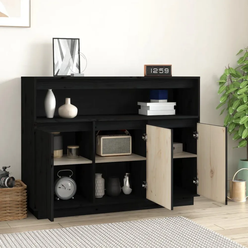 Dressoir 104,5x34x80 cm massief grenenhout zwart