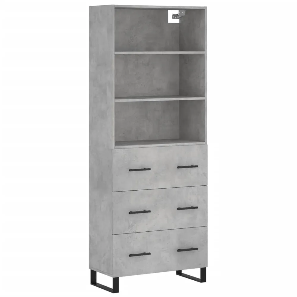 Hoge kast 69,5x34x180 cm bewerkt hout betongrijs