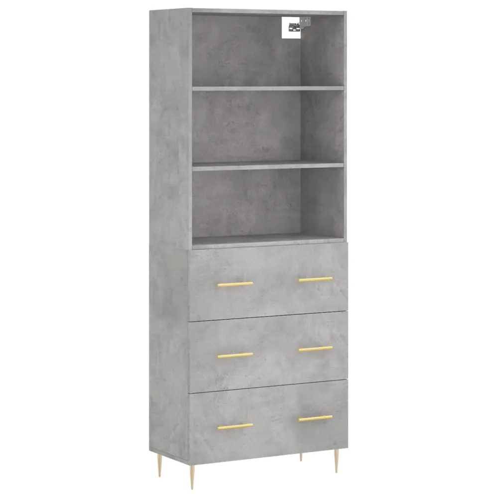 Hoge kast 69,5x34x180 cm bewerkt hout betongrijs