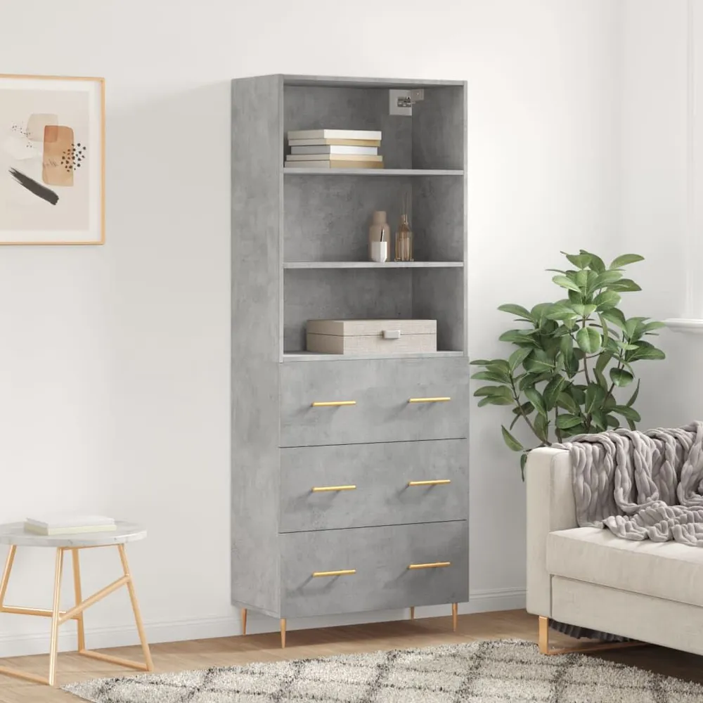 Hoge kast 69,5x34x180 cm bewerkt hout betongrijs