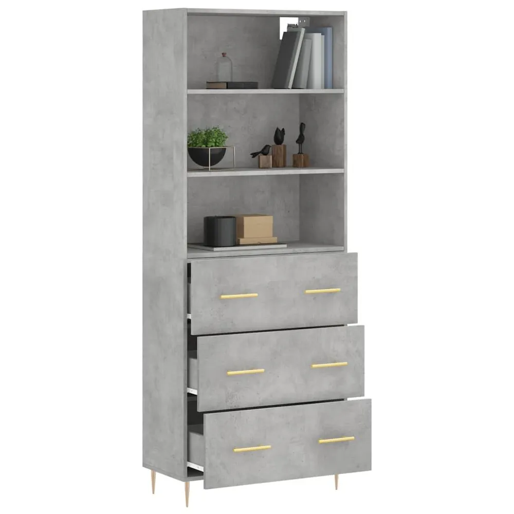 Hoge kast 69,5x34x180 cm bewerkt hout betongrijs