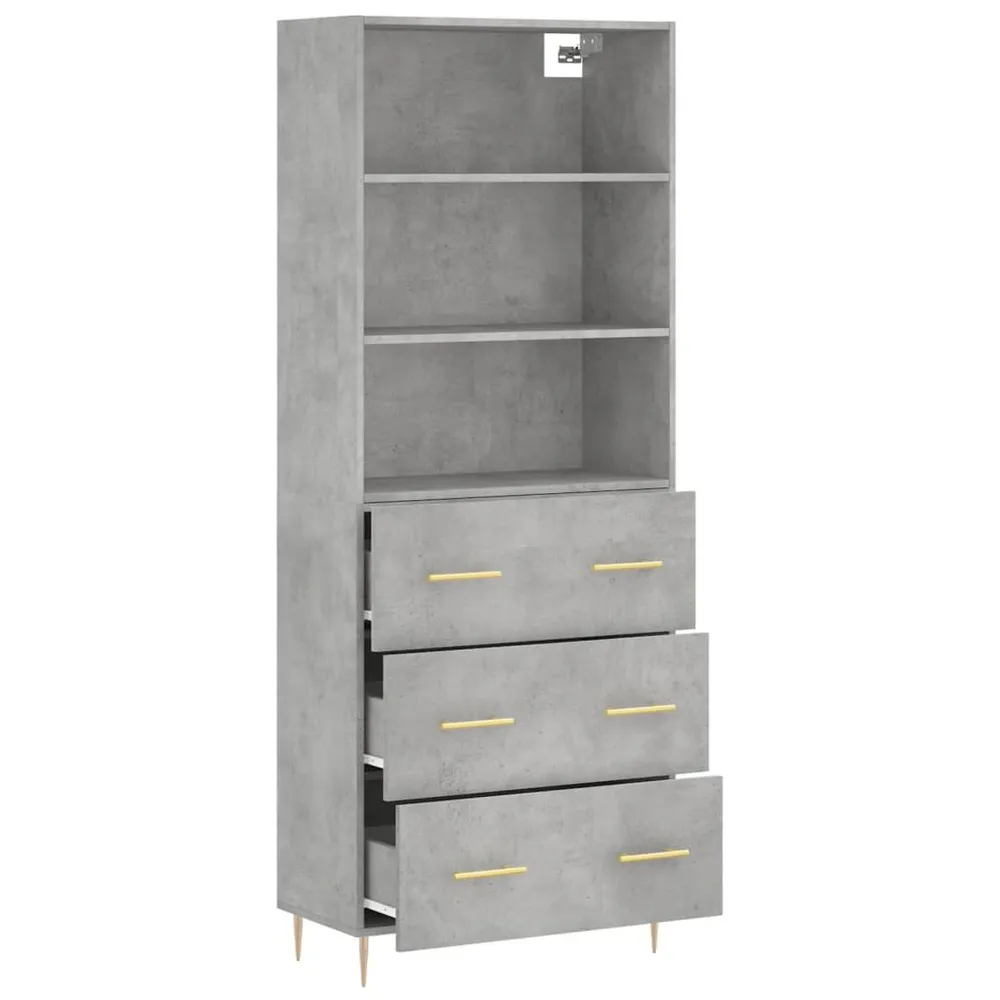 Hoge kast 69,5x34x180 cm bewerkt hout betongrijs