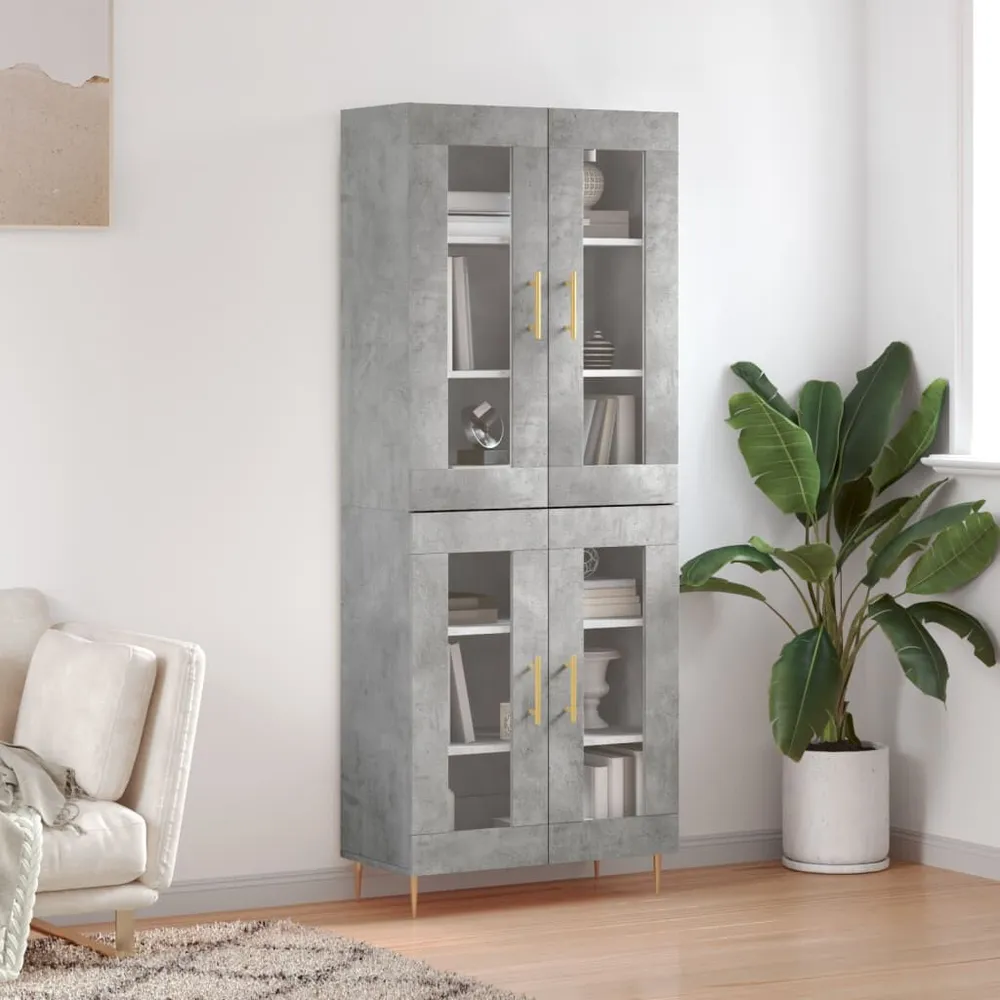 Hoge kast 69,5x34x180 cm bewerkt hout betongrijs