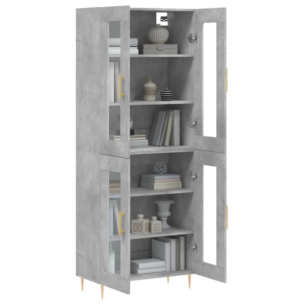 Hoge kast 69,5x34x180 cm bewerkt hout betongrijs
