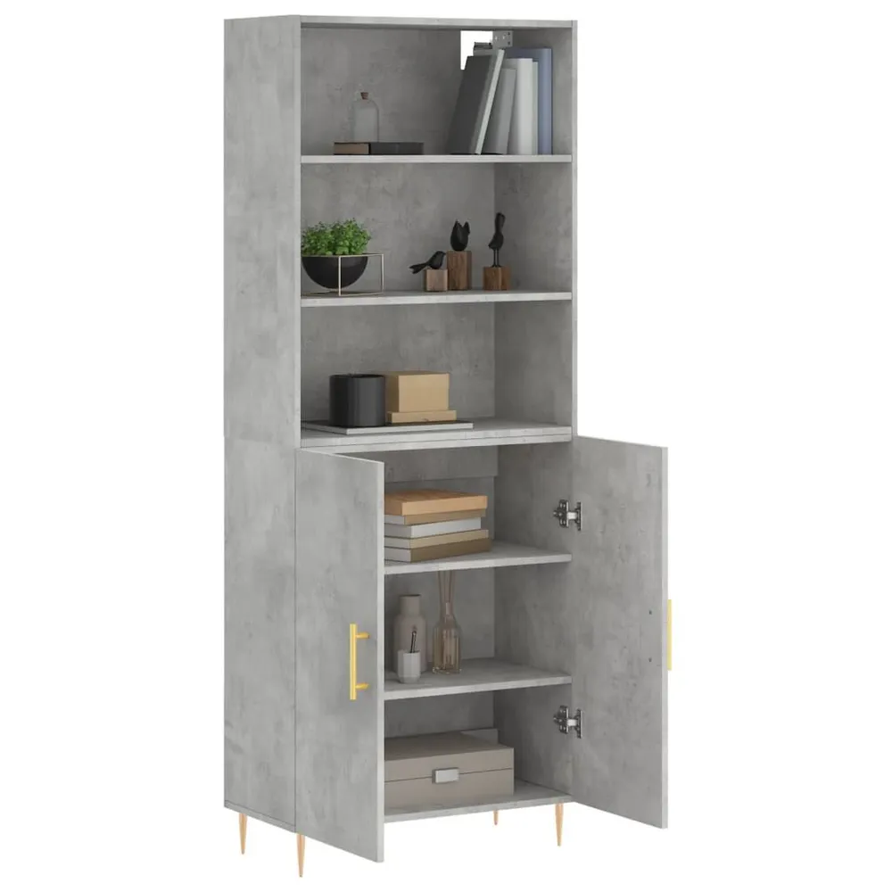 Hoge kast 69,5x34x180 cm bewerkt hout betongrijs