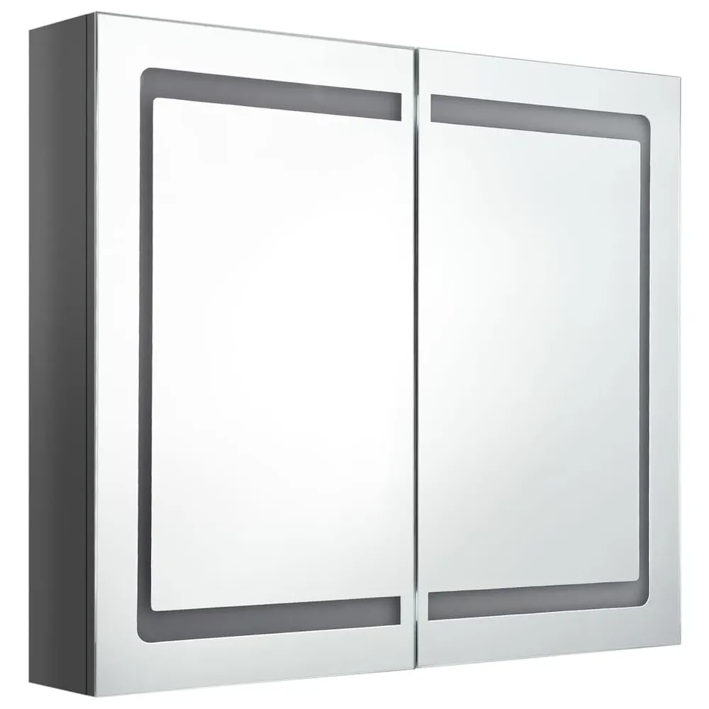 Badkamerkast met spiegel en LED 80x12x68 cm glanzend grijs