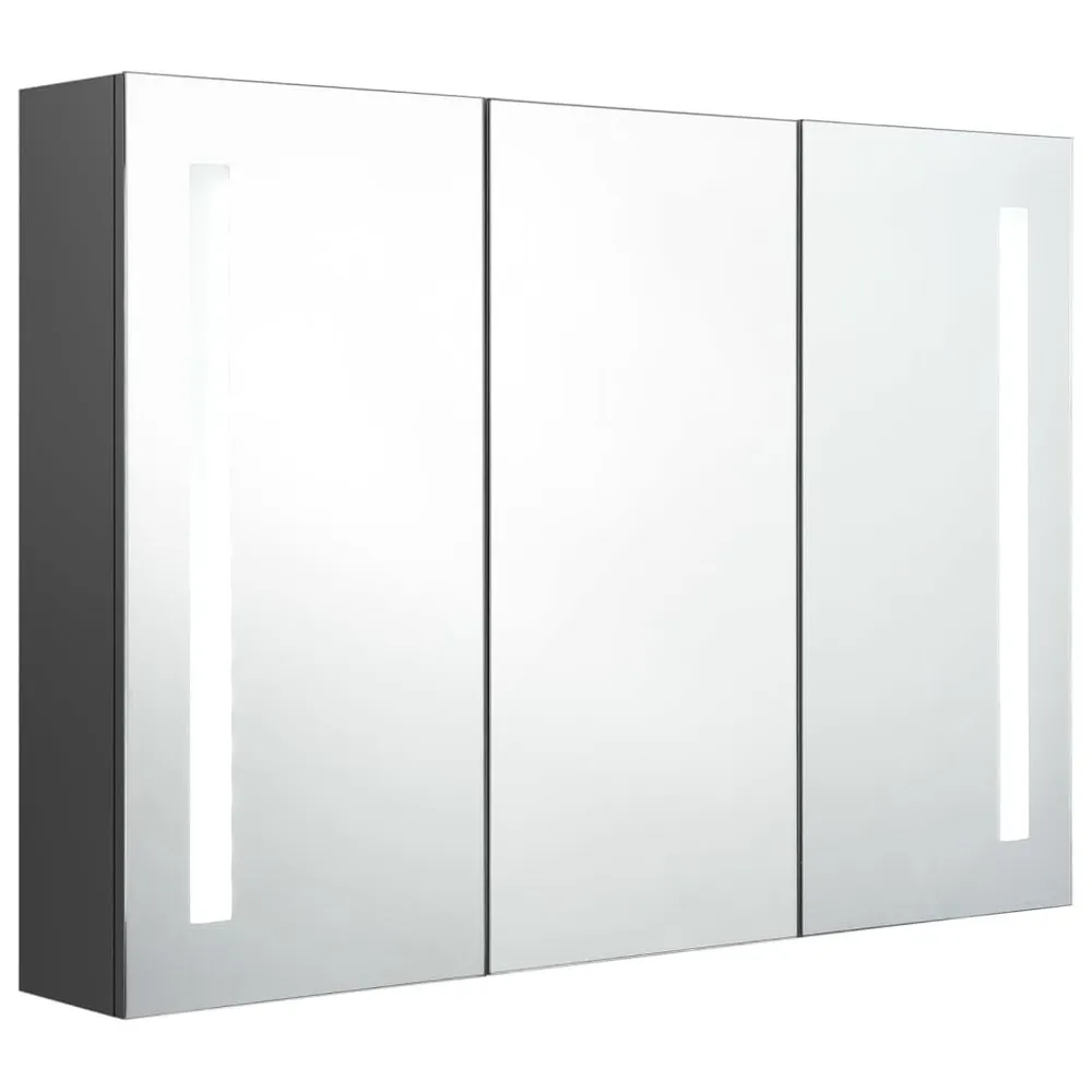 Badkamerkast met spiegel en LED 89x14x62 cm grijs