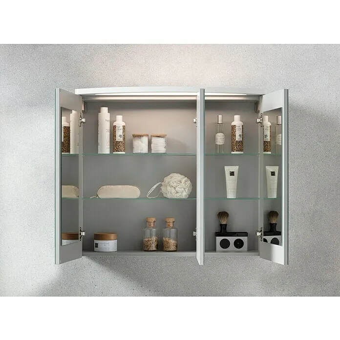 Wandmontage Camargue Swing K Led-spiegelkast - b x h: 90 x 70,2 cm, Met verlichting, Hout, Bergeik