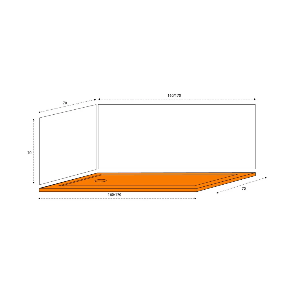 White ABS shower tray 160x70 bathtub replacement kit height 4 cm