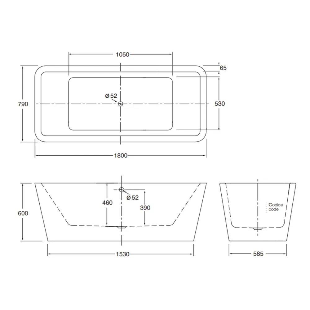Azzurra bathtub Build series 180x80x60 cm - Spiegelend white