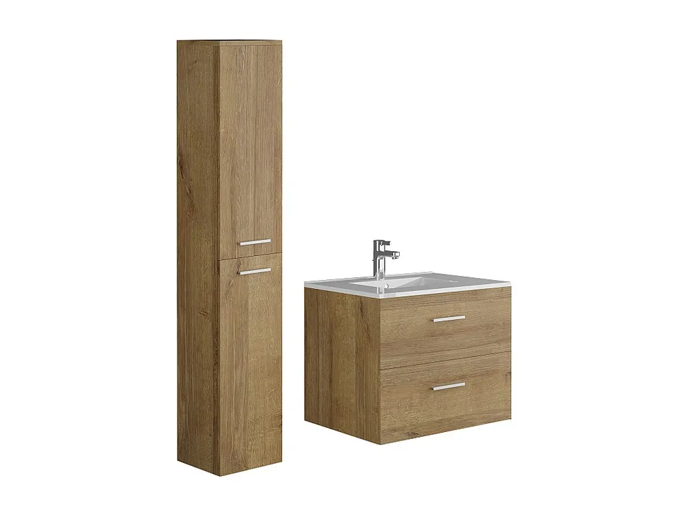 Hangend badkamermeubel met enkele wastafel en opbergzuil, helder naturel, KAYLA
