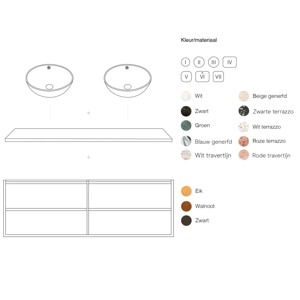 Badkamerkast Eik Fien - 120 cm - Sims waskommen - Marmeren bovenplaat