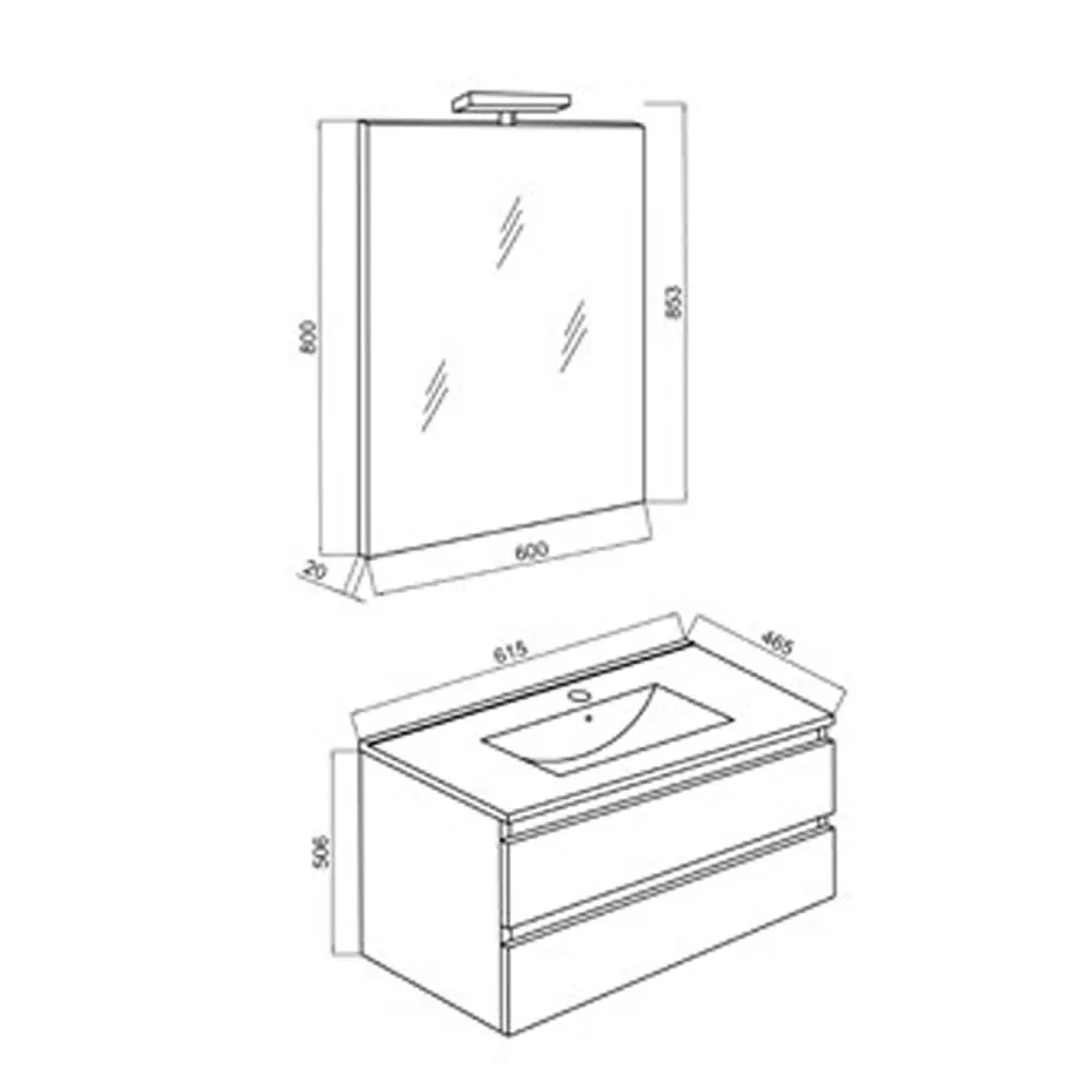 Bathroom cabinet ceramic sink, mirror, and lamp 60 cm, Asgrijs Oak color - Cubi&Co Symmetry Classic 1 model