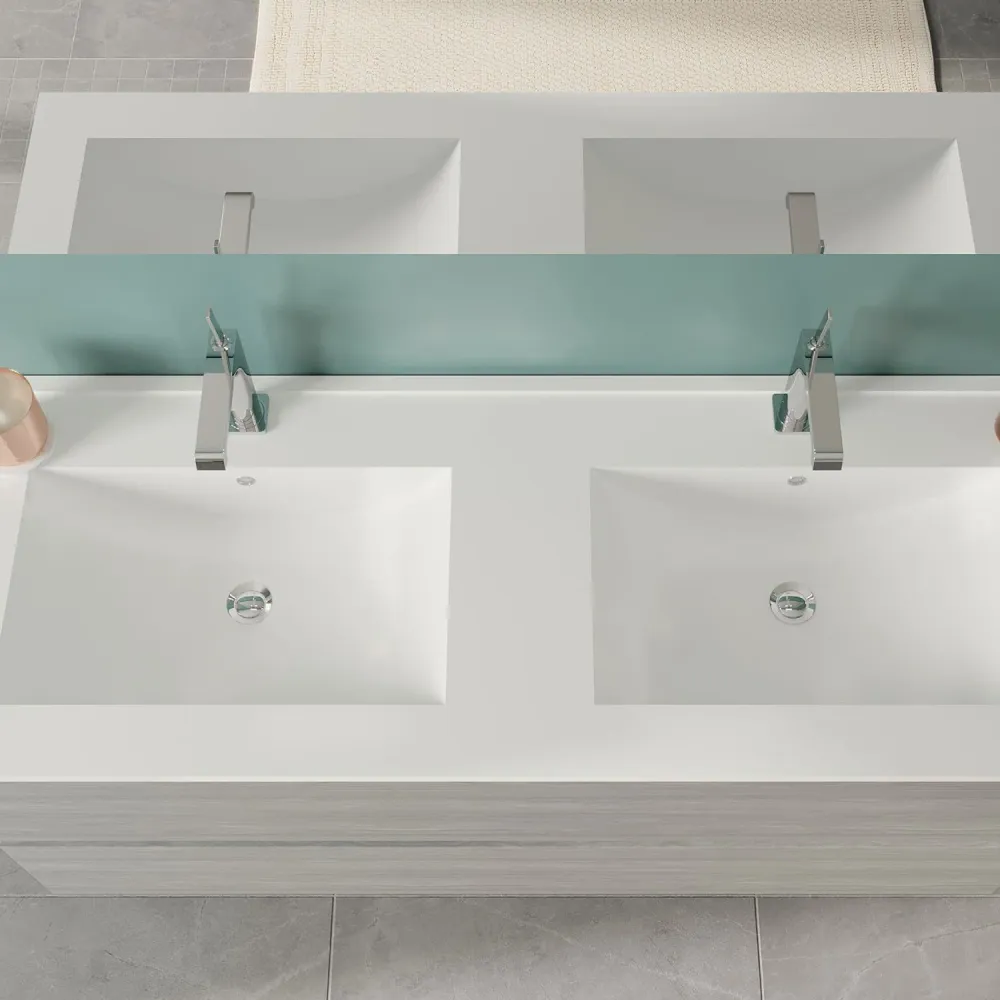 Bathroom cabinet double ceramic sink, mirror and lamps, 120 cm, Melkwit Oak color - Cubi&Co Symmetry Classic 5 model