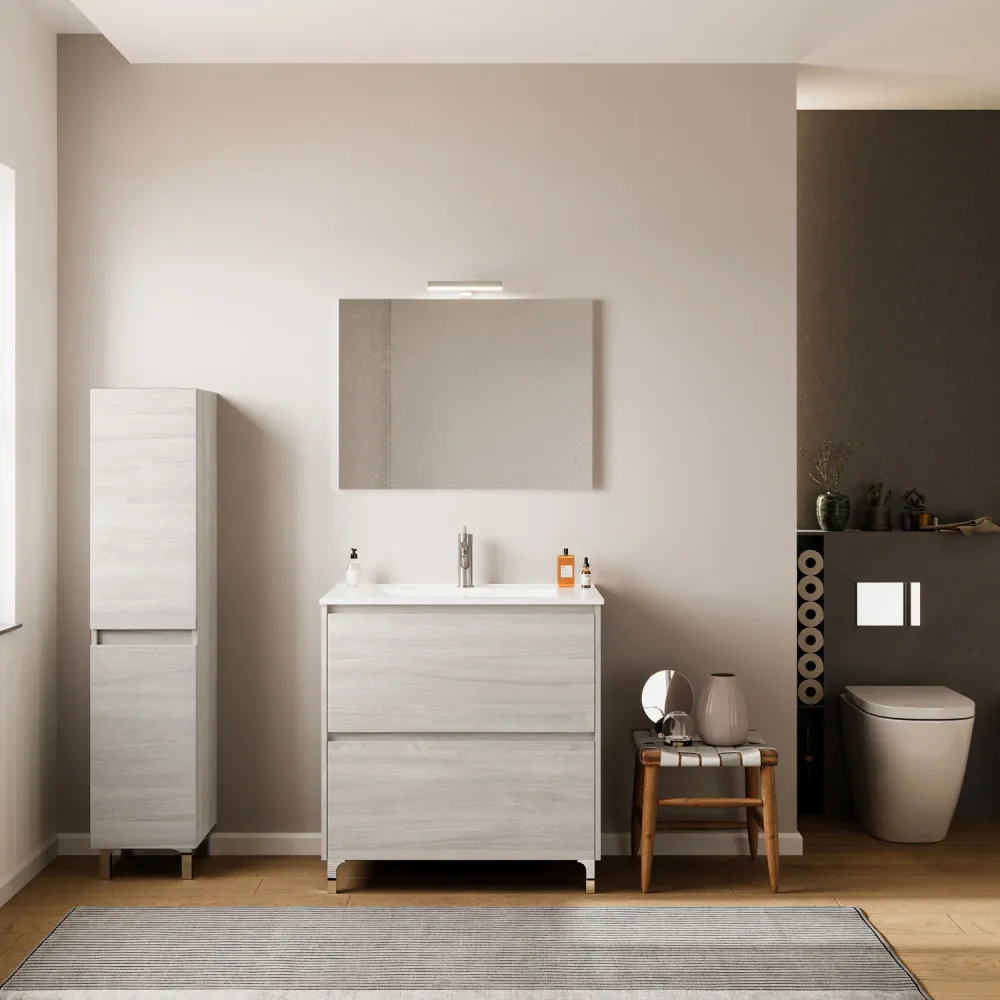 Bathroom cabinet sink and mirror Cubi&Co Berlin 80 cm - Gray Eiken