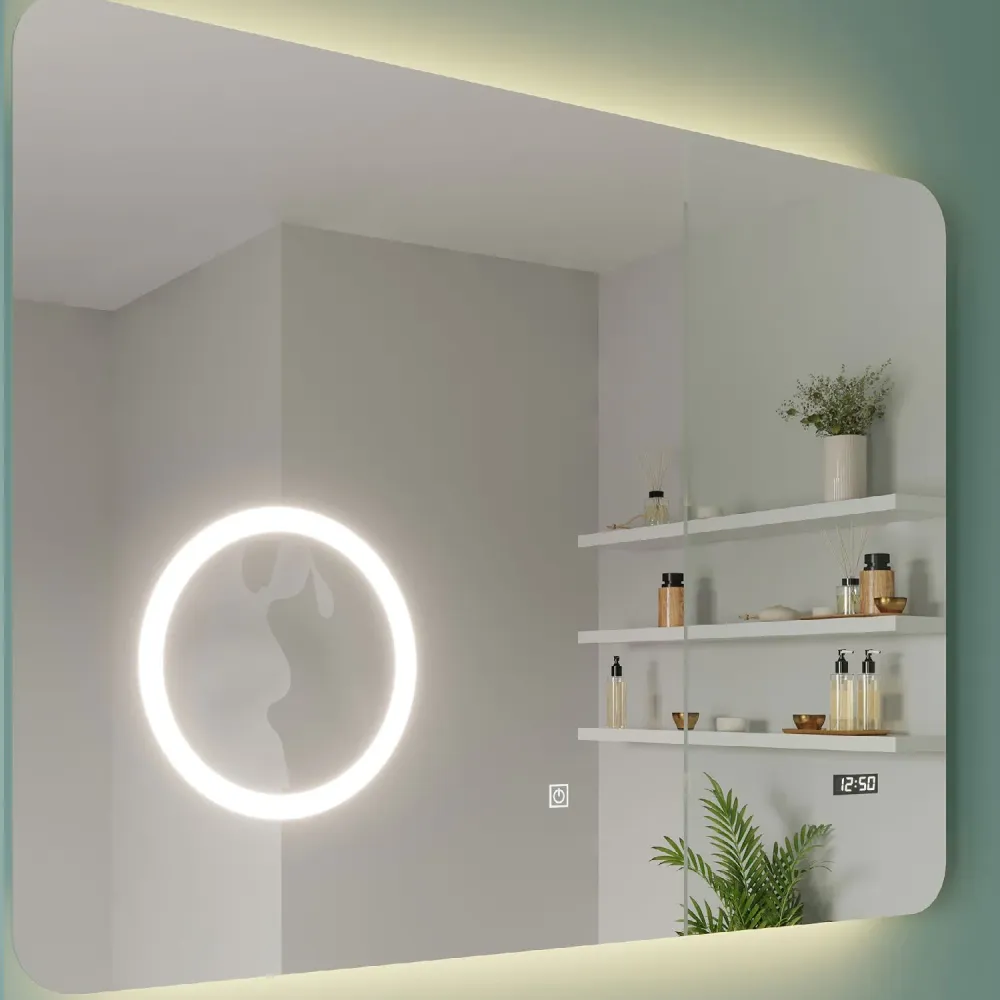 Bathroom cabinet two drawers resin sink, mirror and lamp cm 80 - Cubi&Co Mood 2 Glossy Sneeuwwit model