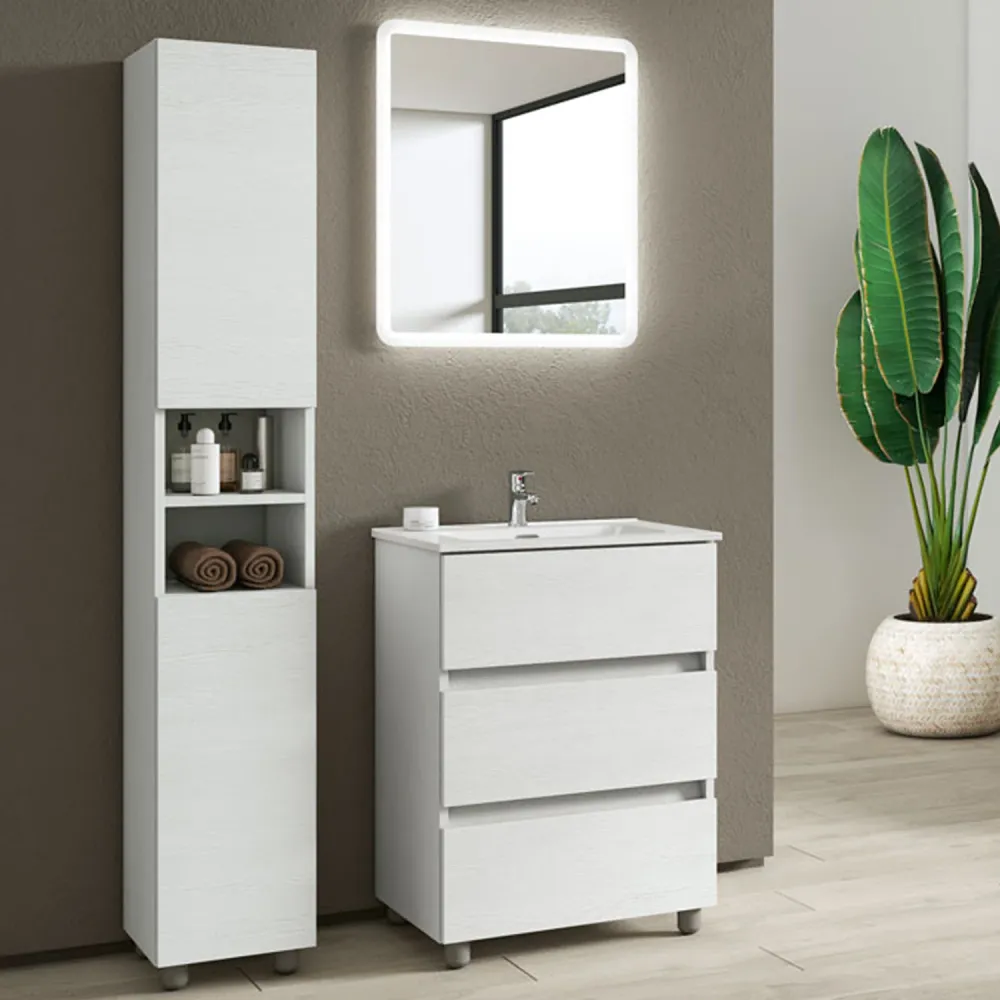 Bathroom composition sink, backlit mirror, and column model KoraXL02 90 cm Parelmoer Ash