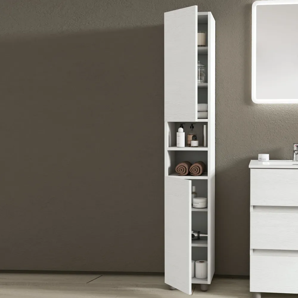 Bathroom composition sink, backlit mirror, and column model KoraXL02 90 cm Parelmoer Ash