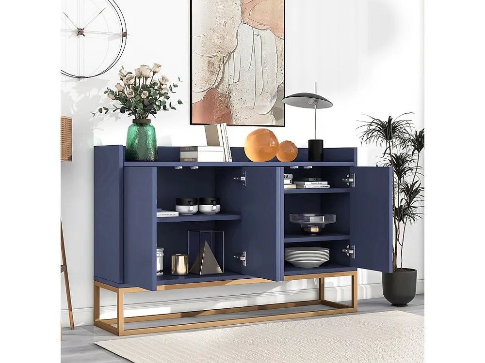 Buffet moderne 120 x 30 x 80 cm - Buffet style minimaliste avec 4 portes pour salle à manger, salon, cuisine - bleu marine