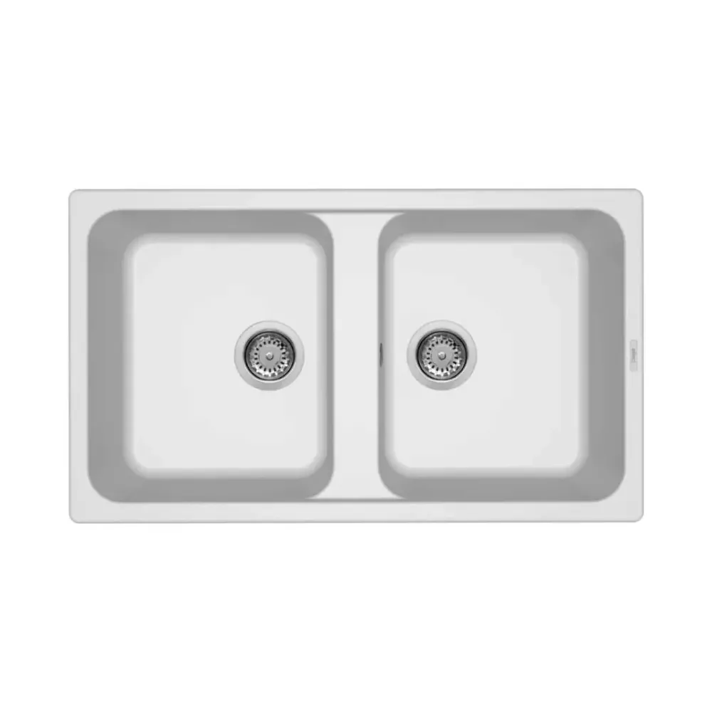 Built- Sink 86x50 2 Basins GRANITEK White Color Antibacterial Treatment LIFE 450 Reversibel