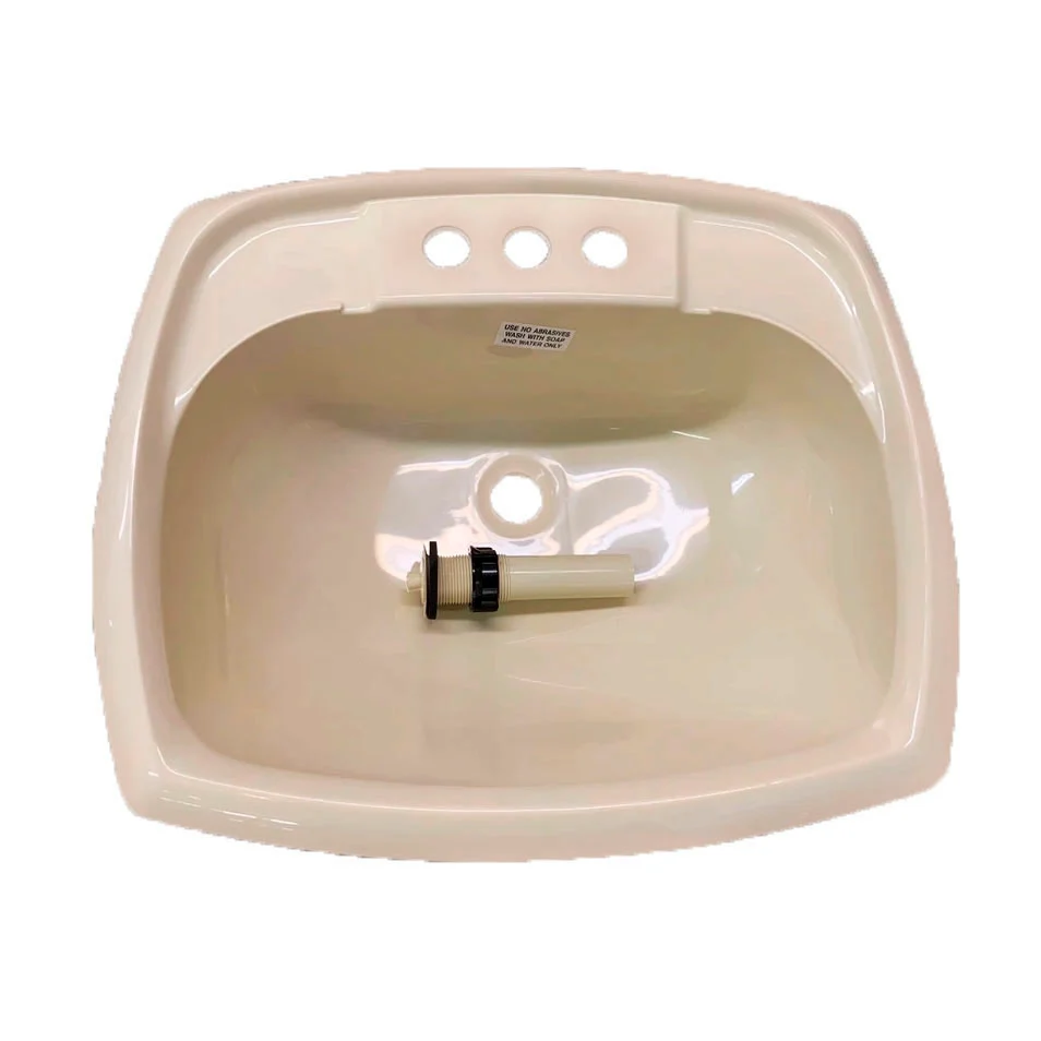 RV Camper Trailer Rectangular Bathroom Sink Drain Stopper Lavatory Sink 20" x 17" - Parchment Natuurtint