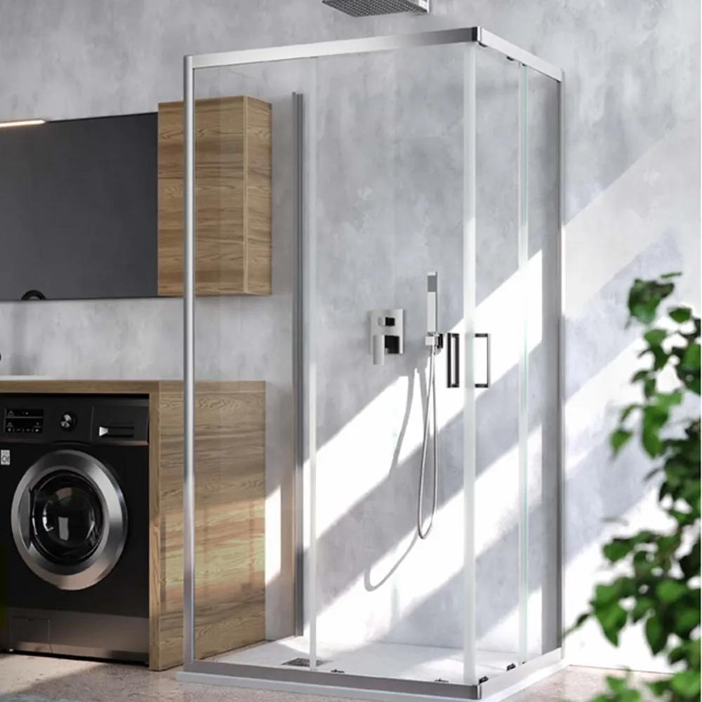 Corner shower enclosure Loop 90x120 aluminum and transparent anti-limescale Slim Clean glass