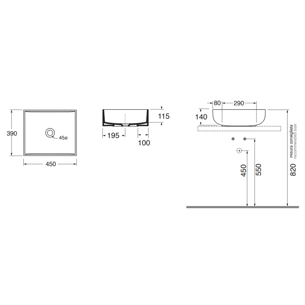 Countertop sink Azzurra Leuca line 45x39 cm - Glossy parelmoer