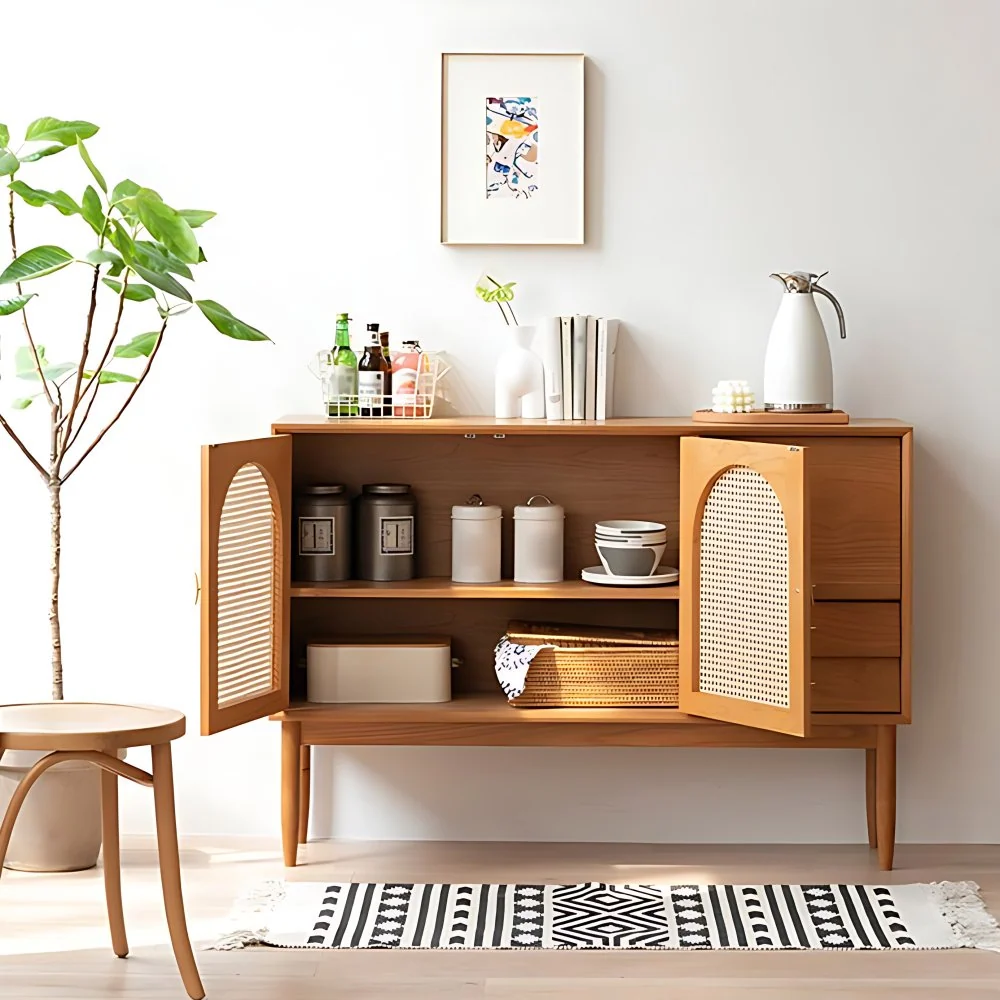 Drawer Pine Wood Sideboard Hedendaags Adjustable Shelving Credenza Living Room 51l